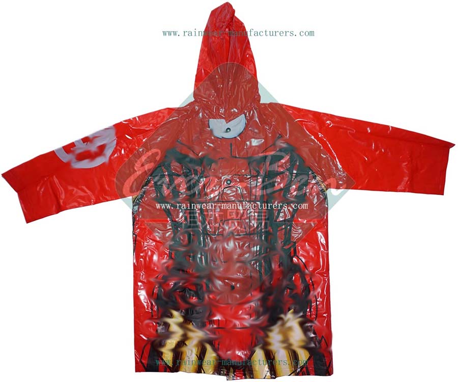 Red pvc raincoat for  girls-vinyl raincoat with hood
